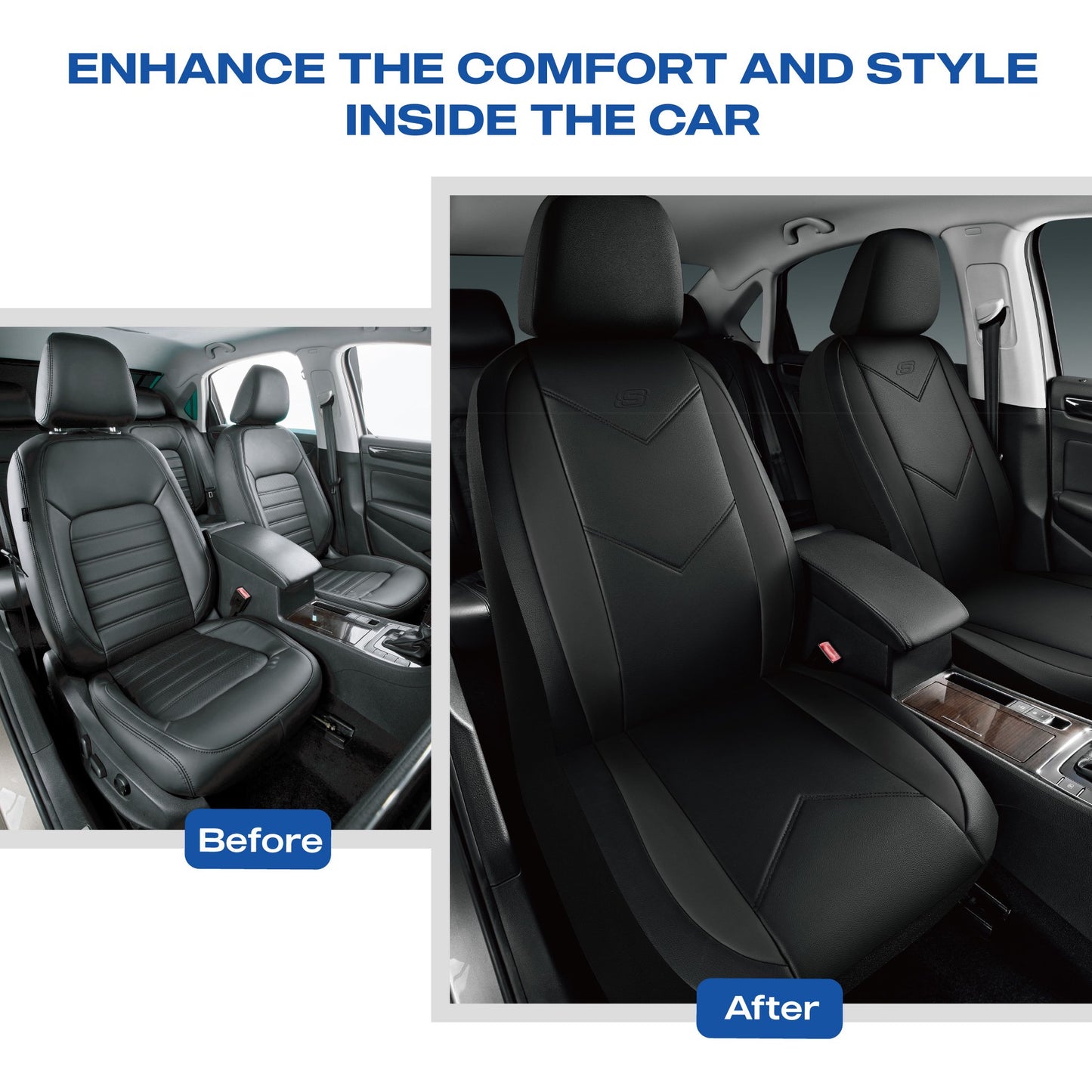 Skechers Sport Leather Car Seat Cover – Front Seat Premium Comfort, Breathable Design, Universal Fit for Cars, SUVs, and Trucks - Black