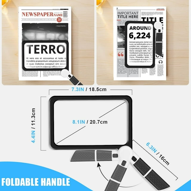 Large Magnifying Glass with Light, Full Page 5X Magnifier 48LED Cold & Warm Light with 3 Modes, Folding Handheld Illuminated Lighted Magnifier for Seniors Low Vision Reading Inspection