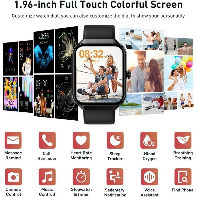 Smart Watch for Android and iPhone, 1.96" Fitness Activity Tracker with 110+ Sport Modes, IP68 Waterproof Smartwatch(Answer/Make Call/Message Reminder) for Men Women, Perfect Gift for Holidays