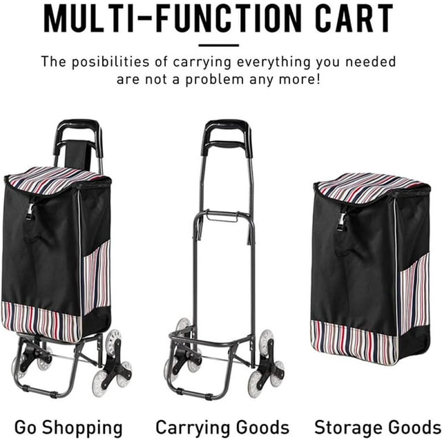Folding Shopping Cart, Grocery Wagon, Fishing Cart, Garden Carts Wagons With Wheels Stair Climbing Dolly