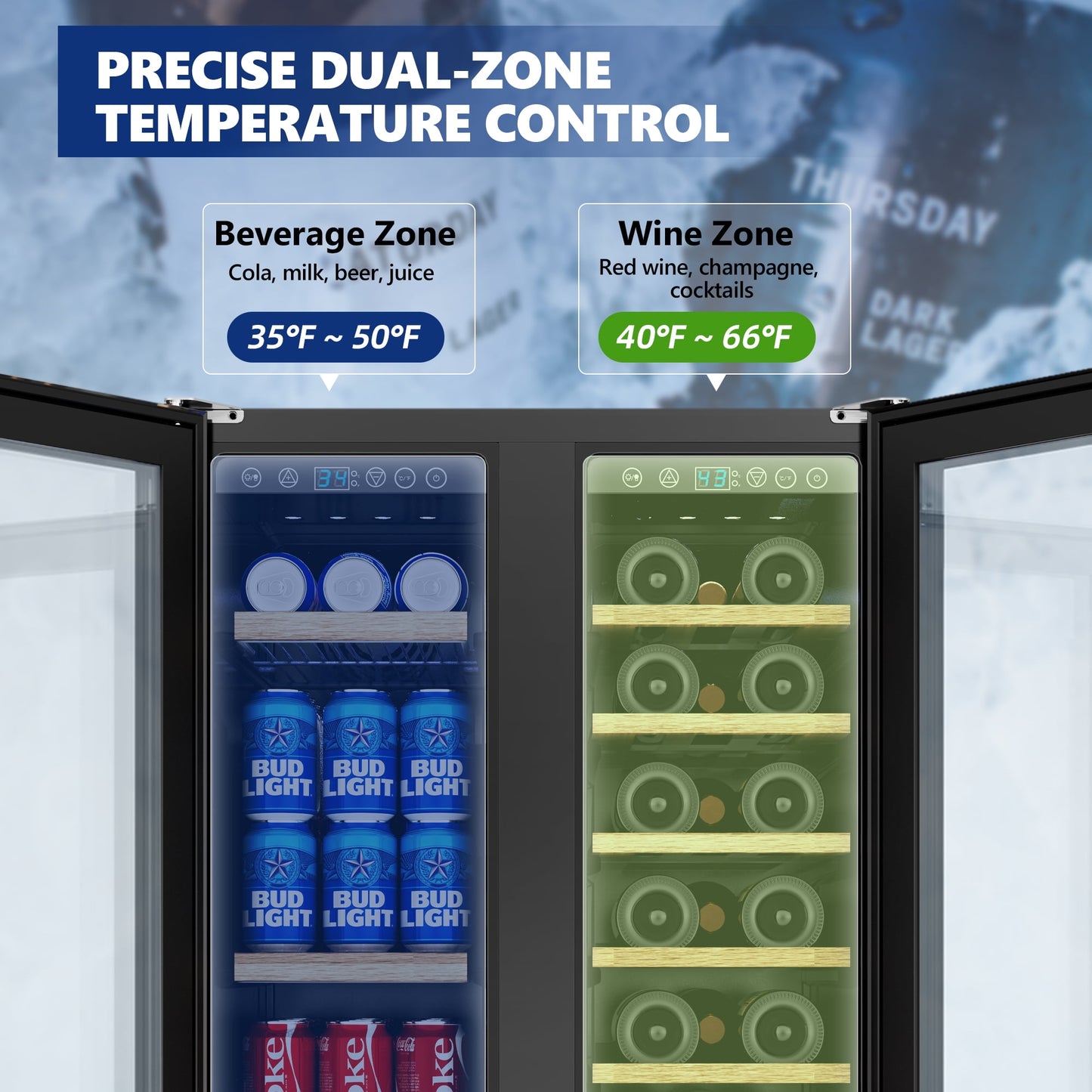 Simzlife 24'' 20 Bottle and 60 Can Wine Fridge & Beverage Refrigerator Dual Zone with Glass Door for Home, 34.3 in H