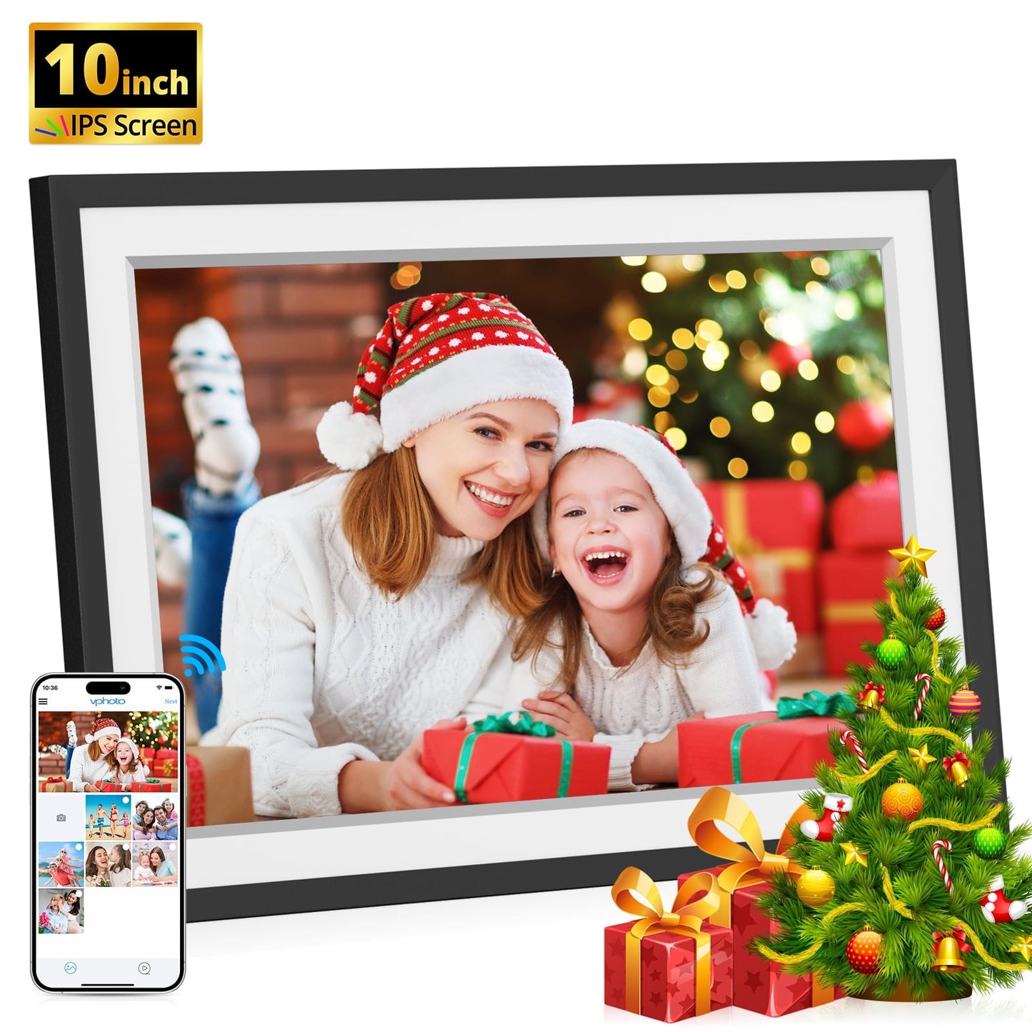 10'' WiFi Digital Picture Frame Smart Photo Frame with Built-in 16GB, 1280 HD Touch Screen, Auto-Rotate, Share Photos/Videos via Free App, Gifts for Christmas Birthday