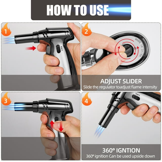 BUSATIA Butane Torch, Refillable Kitchen Torch Lighter with Safety Lock and Adjustable Flame for Cooking, BBQ, Baking, Brulee, Creme, DIY Soldering(Butane Gas Not Included)