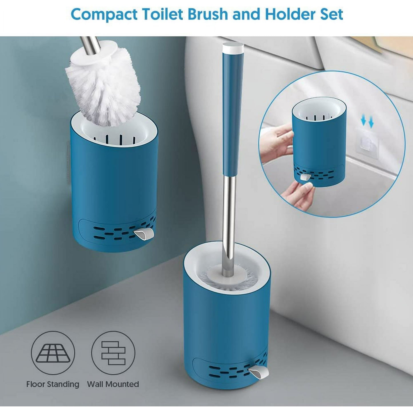SUPTREE Toilet Brush and Caddy Holder Set 2 Pack Bathroom Toilet Bowl Cleaner Scrubber Brush
