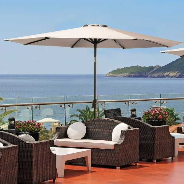10ft Outdoor Patio Umbrella with Crank Handle and Tilt Button, Adjustable Sunshade for Garden, Backyard, Deck, Poolside, and Outdoor Dining, Beige