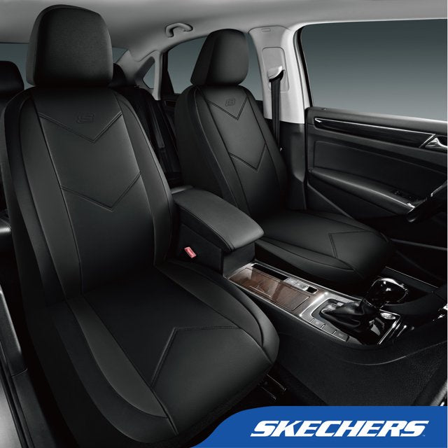Skechers Sport Leather Car Seat Cover – Front Seat Premium Comfort, Breathable Design, Universal Fit for Cars, SUVs, and Trucks - Black