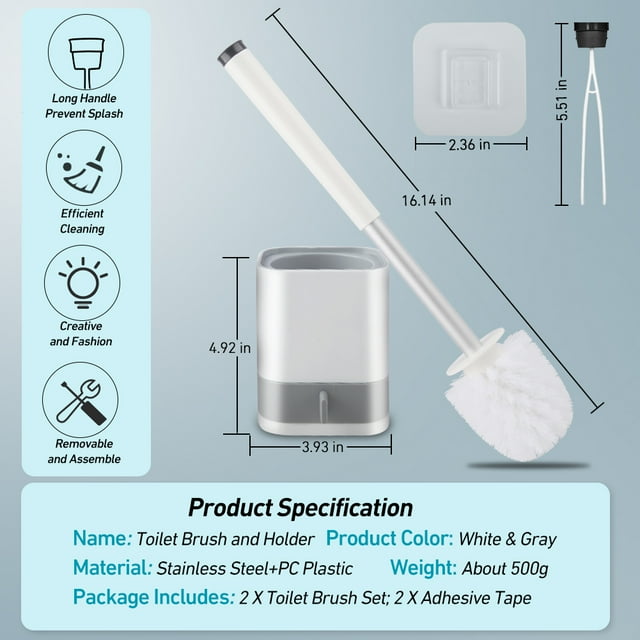 BCOOSS Toilet Bowl Brush and Caddy Set 2 Pack - Bathroom Scrubber Cleaner Brush with Holder