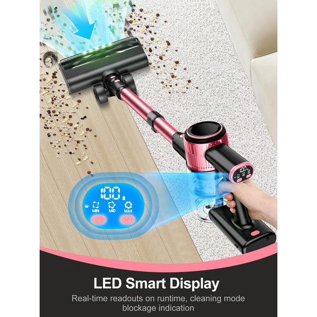 Cocbny Cordless Vacuum Cleaner, 30Kpa 8 in 1 Lightweight Stick Vacuum for Home Hardwood Floor Carpet Pet Hair, A27, Pink