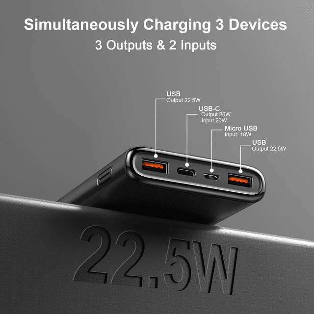 Portable Charger, 10000mAh Power Bank Fast Charging, 22.5W Battery Pack with USB C/USB A Output LED Display,for iPhone 16/15/14 Series, Samsung, Google,Android,All USB Devices