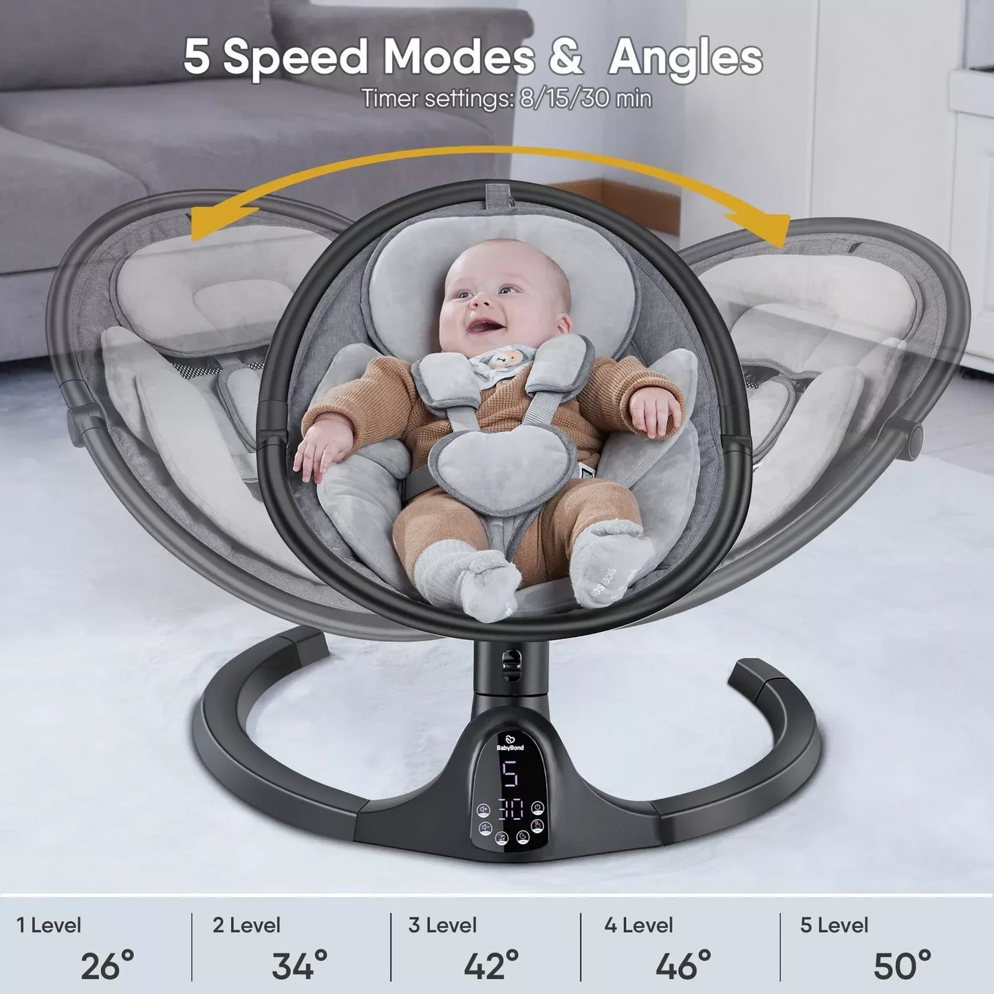 Baby Swing for Infants with Remote Control, 5 Sway Speed, Bluetooth Music