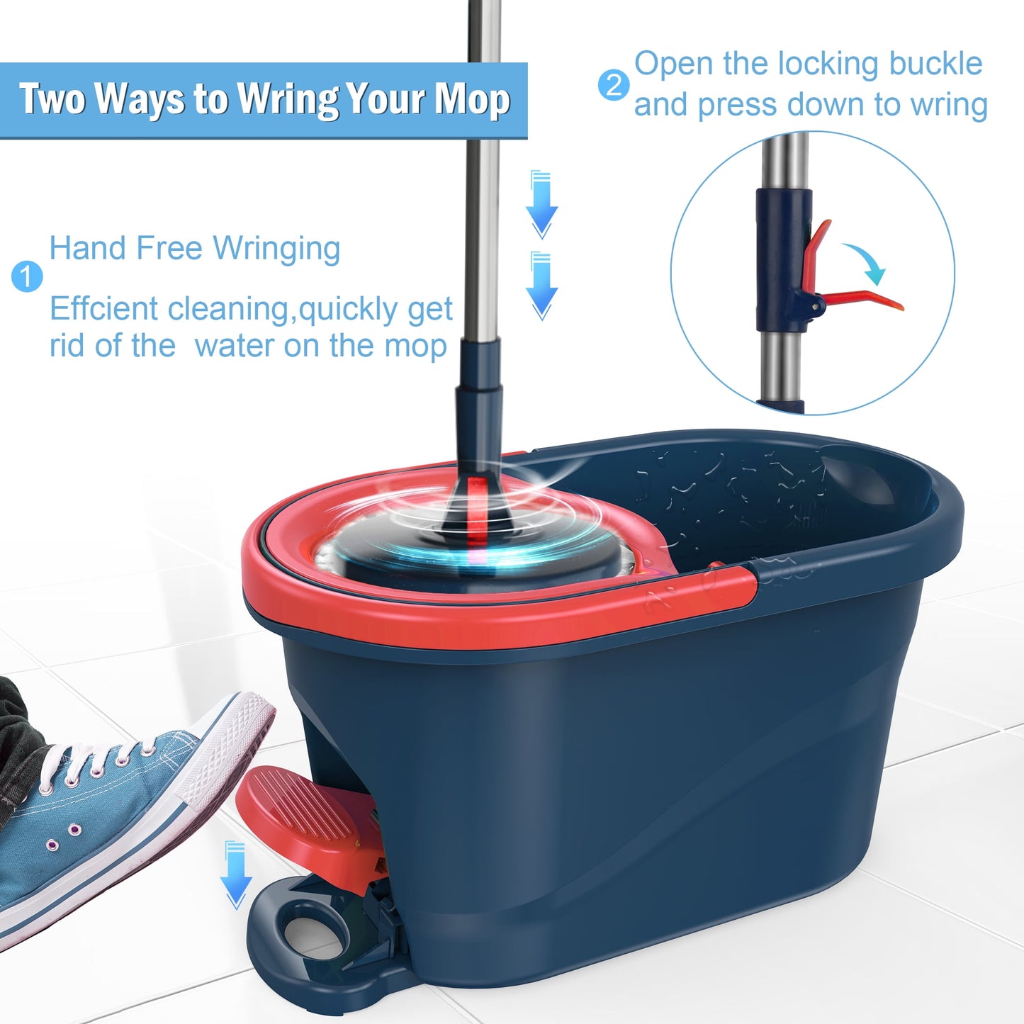 SUGARDAY Spin Mop and Bucket System with Wringer Set for Floors Cleaning