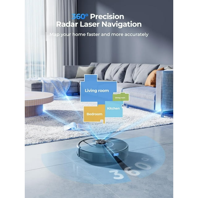 Laresar Robot Vacuum and Mop Combo 180Mins 5000Pa with LIDAR Navigation App/Alexa Control for Carpets Pet Hair