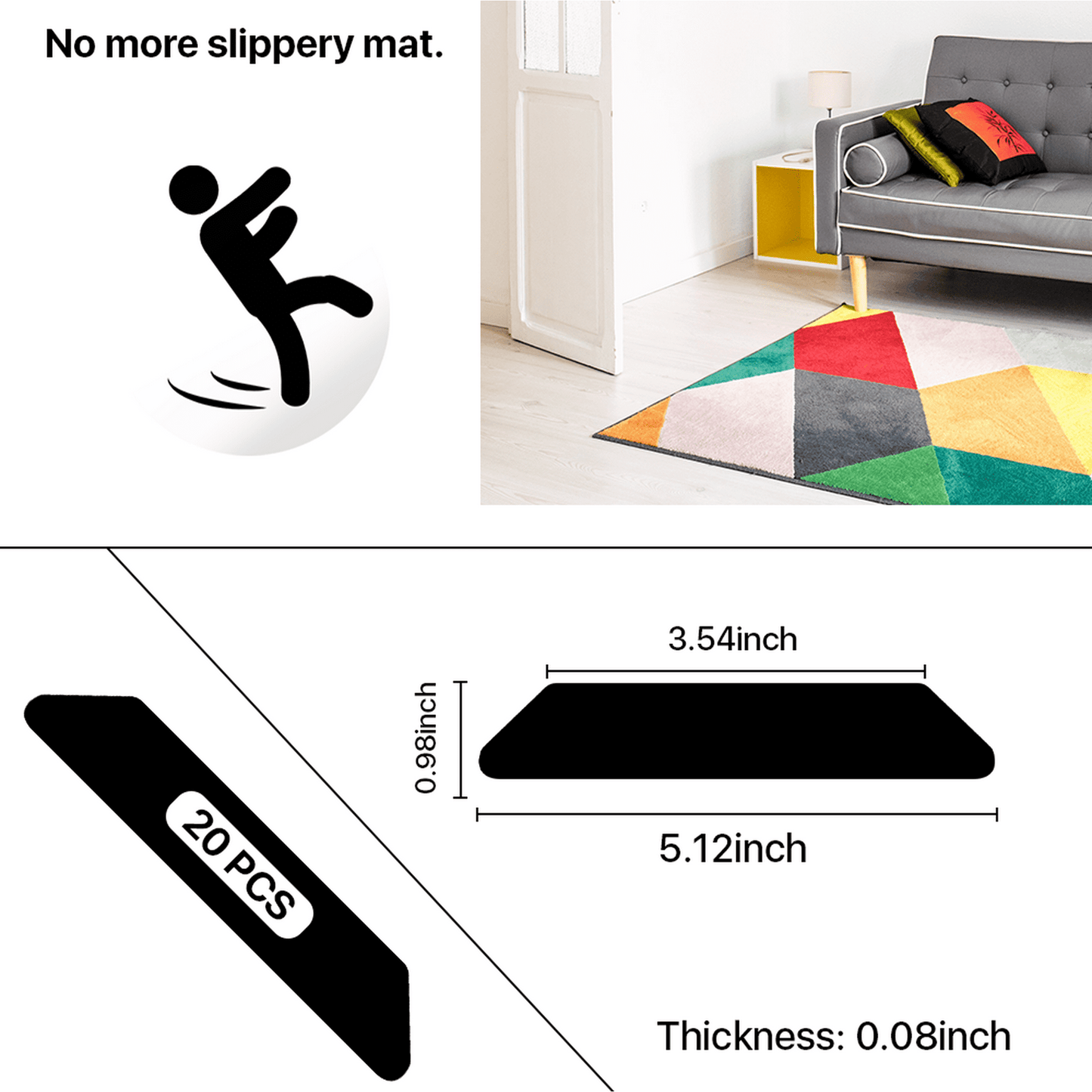 SUGARDAY Non Slip Rug Gripper 20 PCS for Hardwood Floor Carpet Tile Rug Pad Carpet Tape Grippers