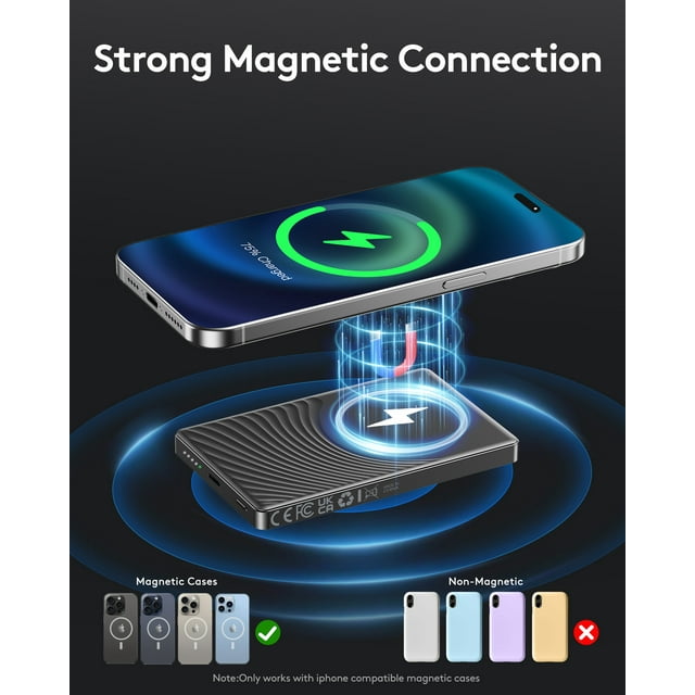 for Magsafe Portable Charger, Magnetic Power Bank for iPhone , Ultra Slim 10000mAh Magnetic Wireless Portable Charger, 20W PD Fast Charging Compatible with iPhone 16/15/14/13/12 Pro Max Pro Plus