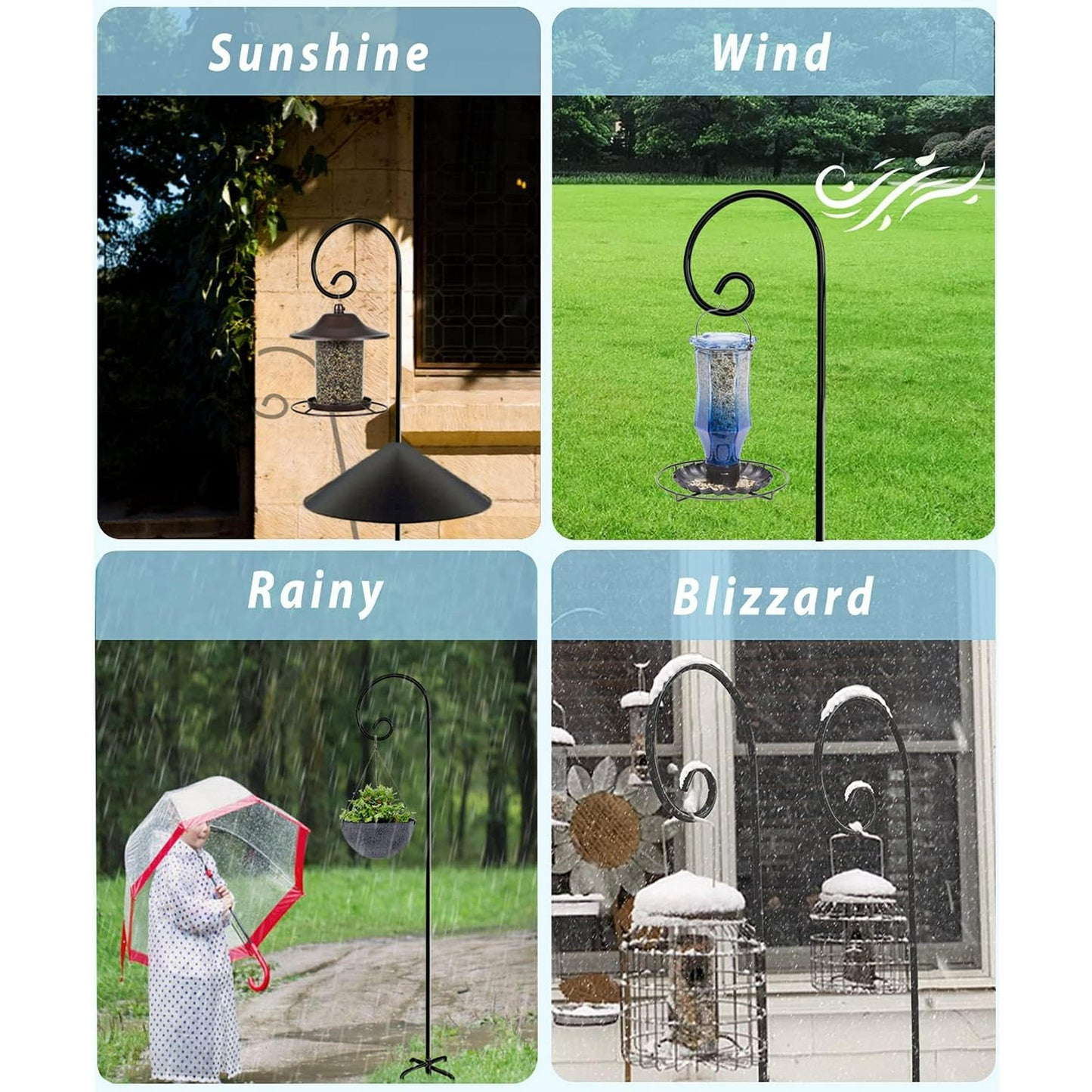 2 Pack Shepherd Hook 48 inch,Bird feeding poles,Rust Resistant, Garden Hanging Basket, Pathway ,LightLantern,Wind Chimes,Wedding