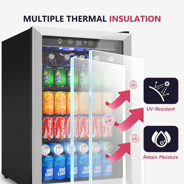 Simzlife Mini Fridge 160 Can Beverage Refrigerator Cooler, 4.5 Cu.Ft Drink Fridge for Soda Wine Beer, Adjustable Temperature Control for Home Office, Black