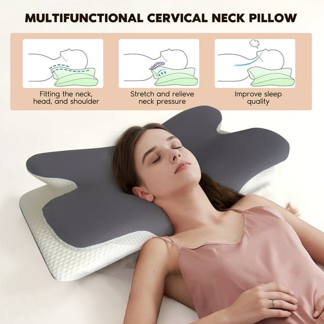 HIJOB Cervical Pillow for Neck Support/Pain Relief, Breathable Memory Foam, Ergonomic Orthopedic Bed Pillows for Side Back Stomach Sleeper