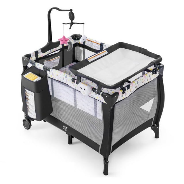 Yardi Yard Multi-Functional Baby Playpen with Mattress and Removable Changing Table-Gray, Baby Bed for Babies and Toddlers