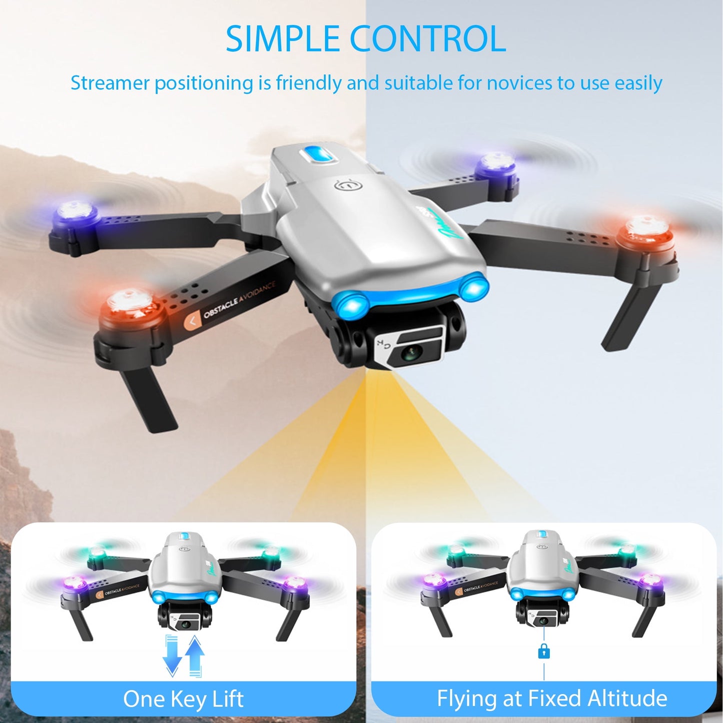 UUGEE Mini Drones with Camera for Kids Adults 4k HD RC Drone with FPV RC Quadcopter, LED Lights and Optical flow Sensor, Gray