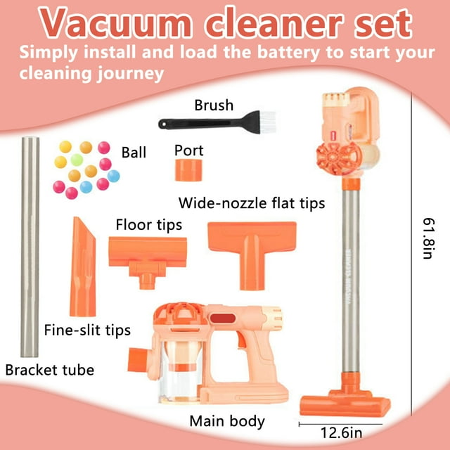 Toy Vacuum Cleaner,Toddler Vacuum Cleaner,4 in 1 Kids Cleaning Set,Kids Working Toy Vacuum Cleaner with Real Suction,Pink,Gift for Girls Age 4-8