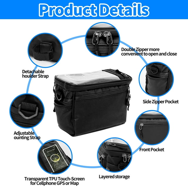 Bike Bag For Bicycles, BUSATIA Bike Handlebar Bag,Bicycle Bag Large Bicycle Front Storage Pouch Bag,6.5 inch Transparent Pouch with Shoulder Strap