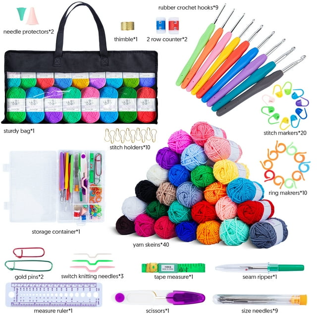 BCOOSS 113PCS Crochet Kit for Beginners Adults Crochet Hook Set with Crochet Yarn,Needles, Accessories