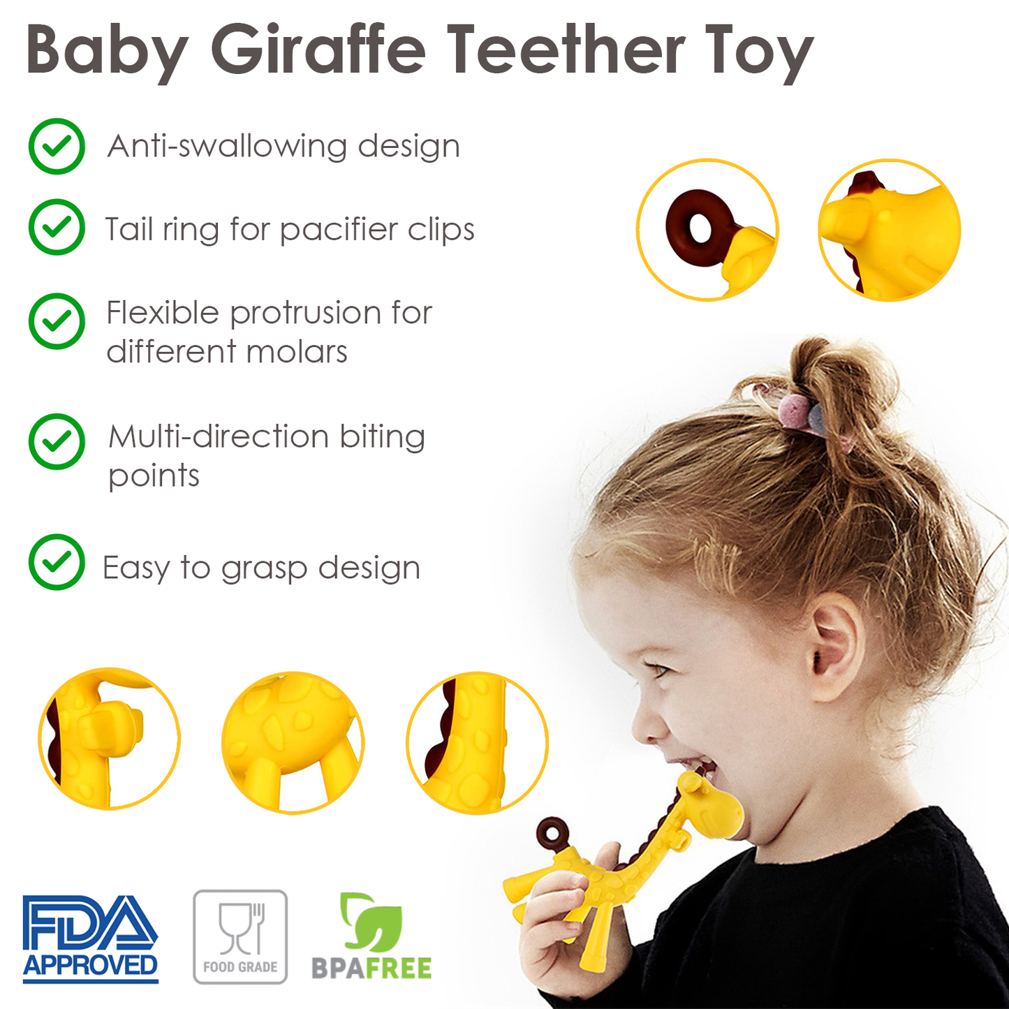 BabyGoods Teething Mitten Infant Glove with Banana Brush and Giraffe Teether, Pink, 3 Count