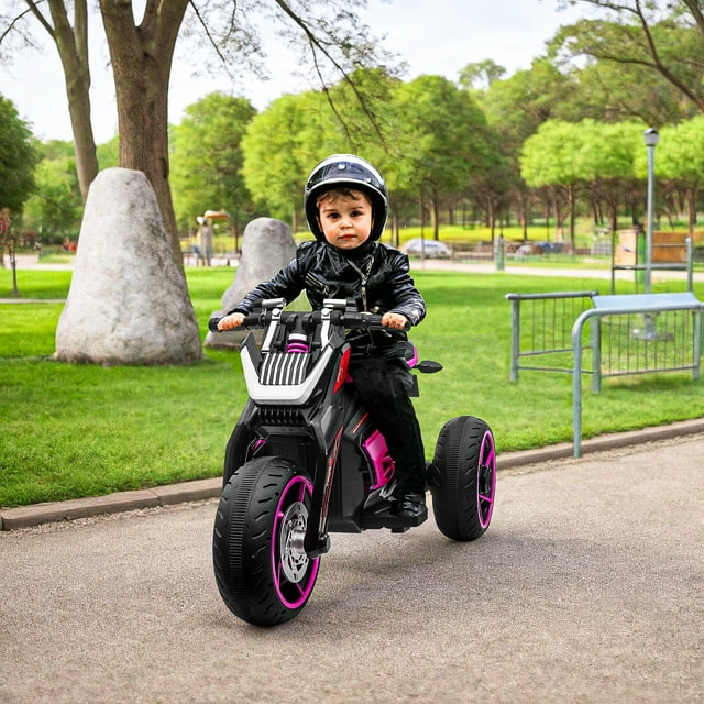 CIPACHO 12V Three Wheel Ride On Motorcycle, Kids Electric Motorbike Car with Horns, LED Lights, Gift for Kids 3-8 Years, Pink