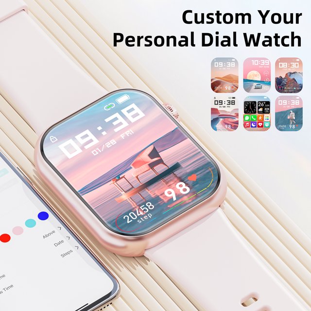 Mingwear 1.85-Inch Women's Smartwatch with Fitness Tracking, 110+ Exercise Modes, Answer/Dial/Pedometer, IP67 Waterproof Fitness Watch for Android and IPhone Devices (Pink)