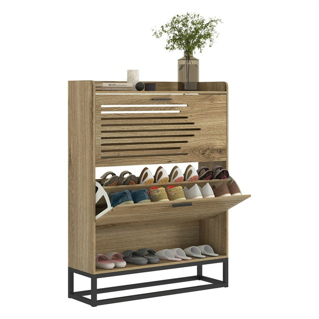 Hommoo Shoe Storage Cabinet, Freestanding Organizer with 2 Flip Drawers, Shoe Rack Multifunctional Cabinet for Entryway ,Brown