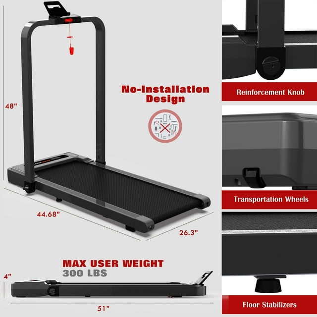 FLIMDER Walking Pad, Sturdy & Durable Under Desk Treadmill, Folding Treadmill with 300LBS Capacity, Beautifully Designed Installation-Free Treadmills for Home Small, Bluetooth Speaker