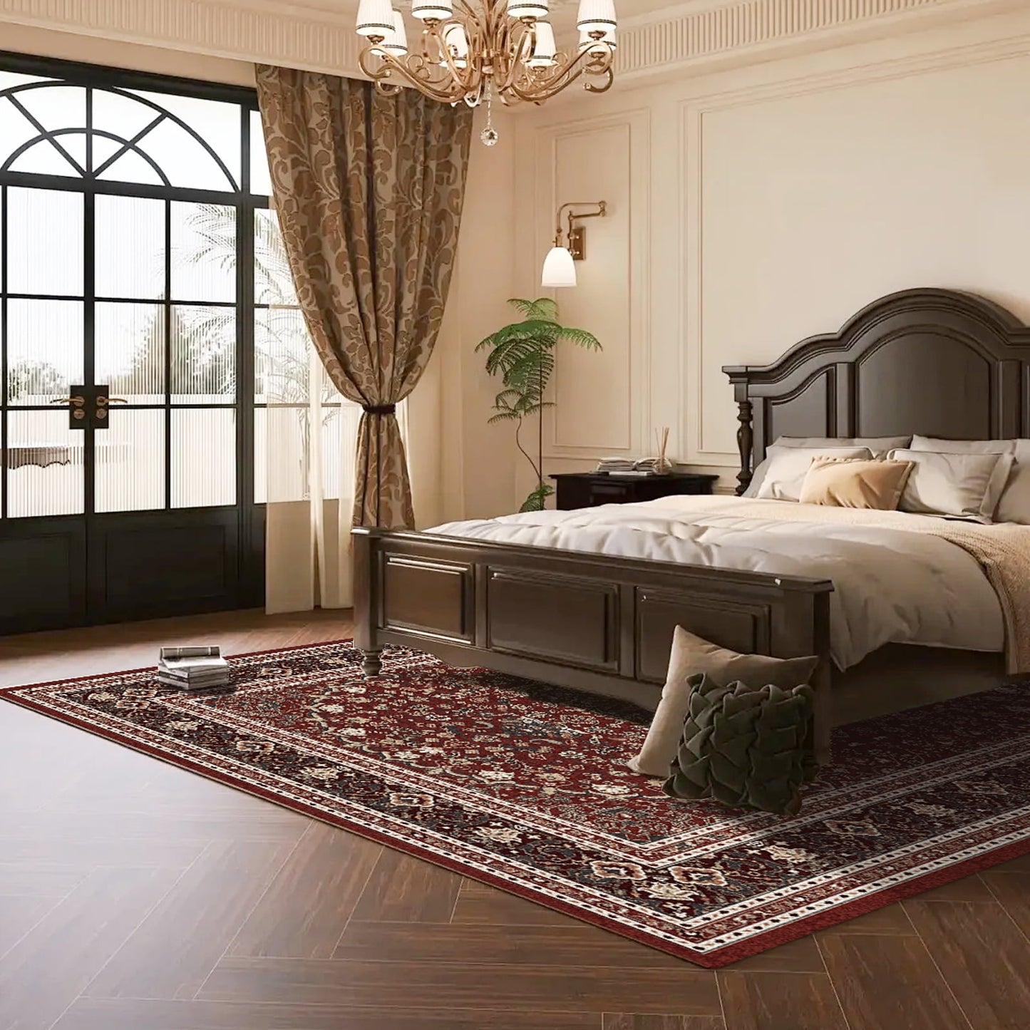 Pentantan 5'x7' Area Rug for Living Room, Red Retro Style Washable Rug with Anti-Slip Backing