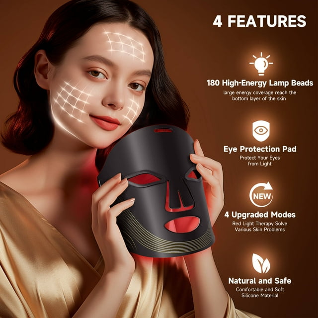 Morfone Red Light Therapy for Face, 4 Modes Led Face Mask Light Therapy with Remote, Portable Light Therapy Mask for Skin Care at Home, Travel