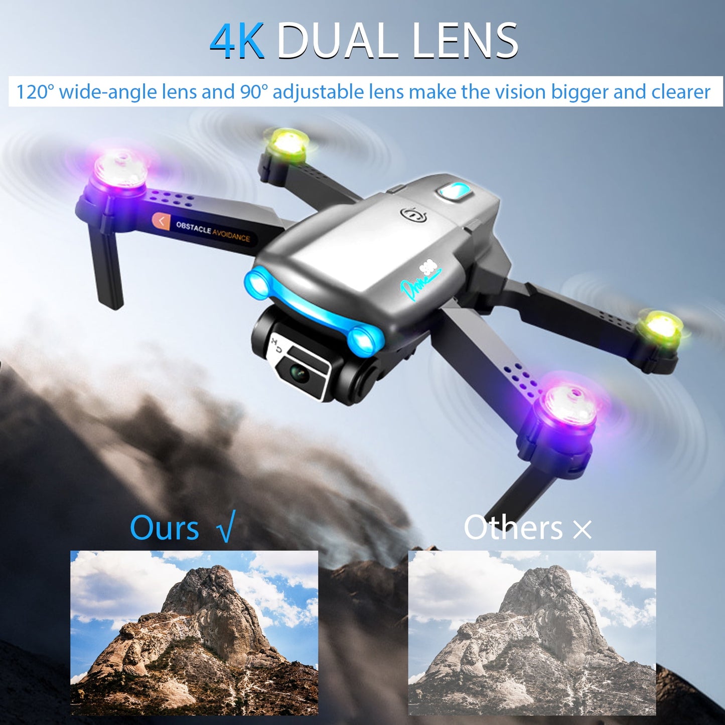 UUGEE Mini Drones with Camera for Kids Adults 4k HD RC Drone with FPV RC Quadcopter, LED Lights and Optical flow Sensor, Gray