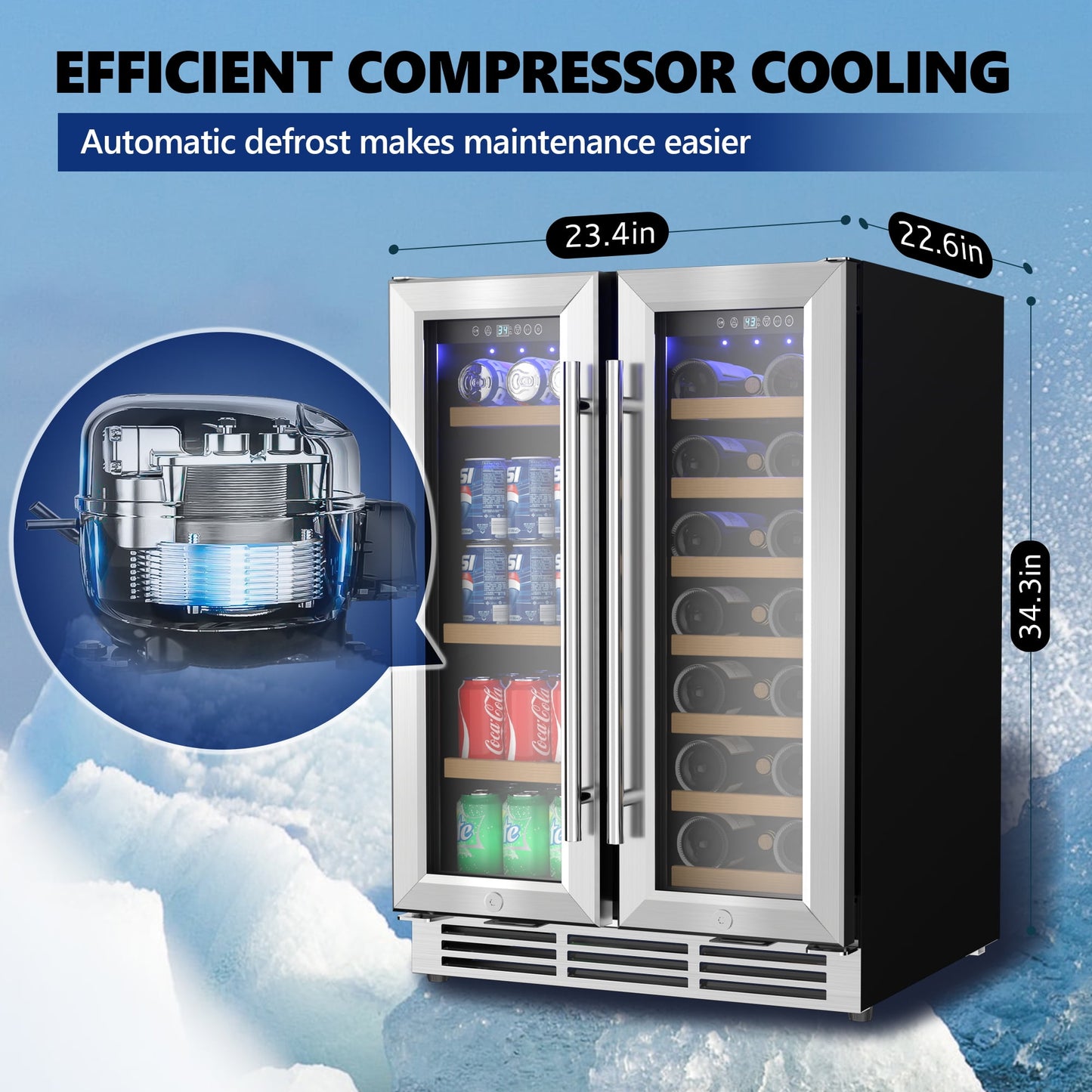 Simzlife 24'' 20 Bottle and 60 Can Wine Fridge & Beverage Refrigerator Dual Zone with Glass Door for Home, 34.3 in H