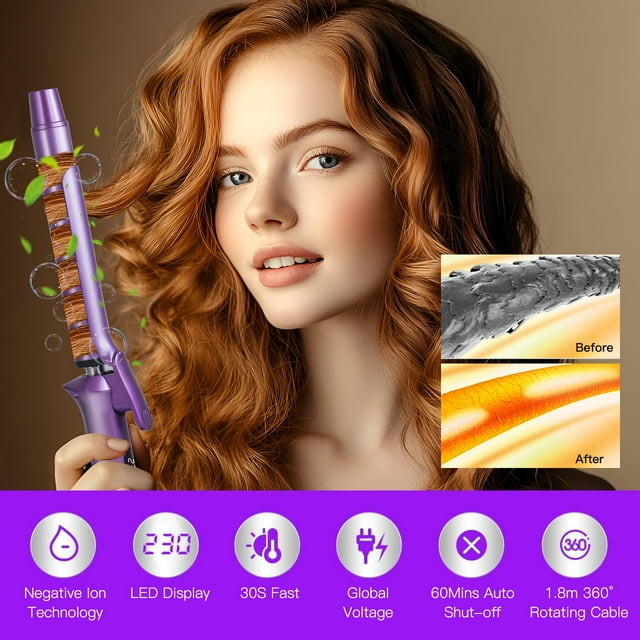 Hatteker Curling lron,Professional Ceramic Coating Barrel Curling Wand,0.98 in, LED Display with 14 Heat Setting, All Hair Types