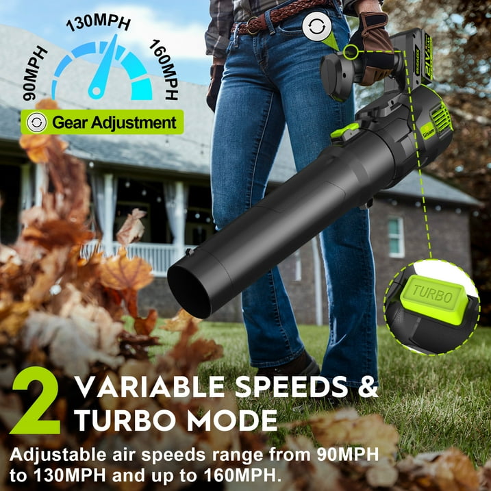 Gisam Brushless Leaf Blower,Advanced Tourb Mode, 160-MPH 424-CFM w/2 X 21V Batteries for Patio Clean