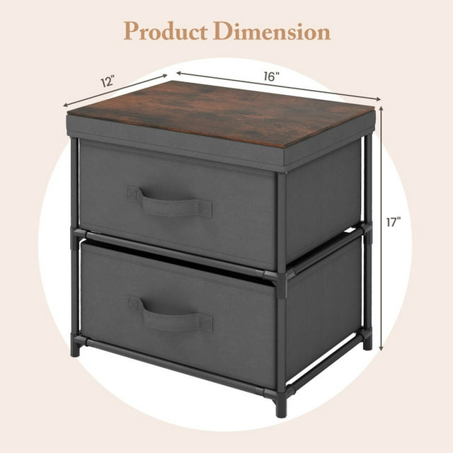 Resenkos 2 Drawer Grey Nightstand Set of 2 for Bedroom Modern Bedside Table, Wood Finish Accent Table