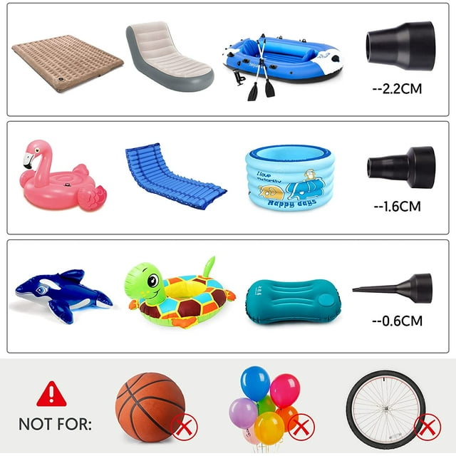 NIGHTEEN Electric Air Mattress Pump Battery Powered for Inflatables Toy Quick-Fill Inflator Deflator with 3 Nozzles