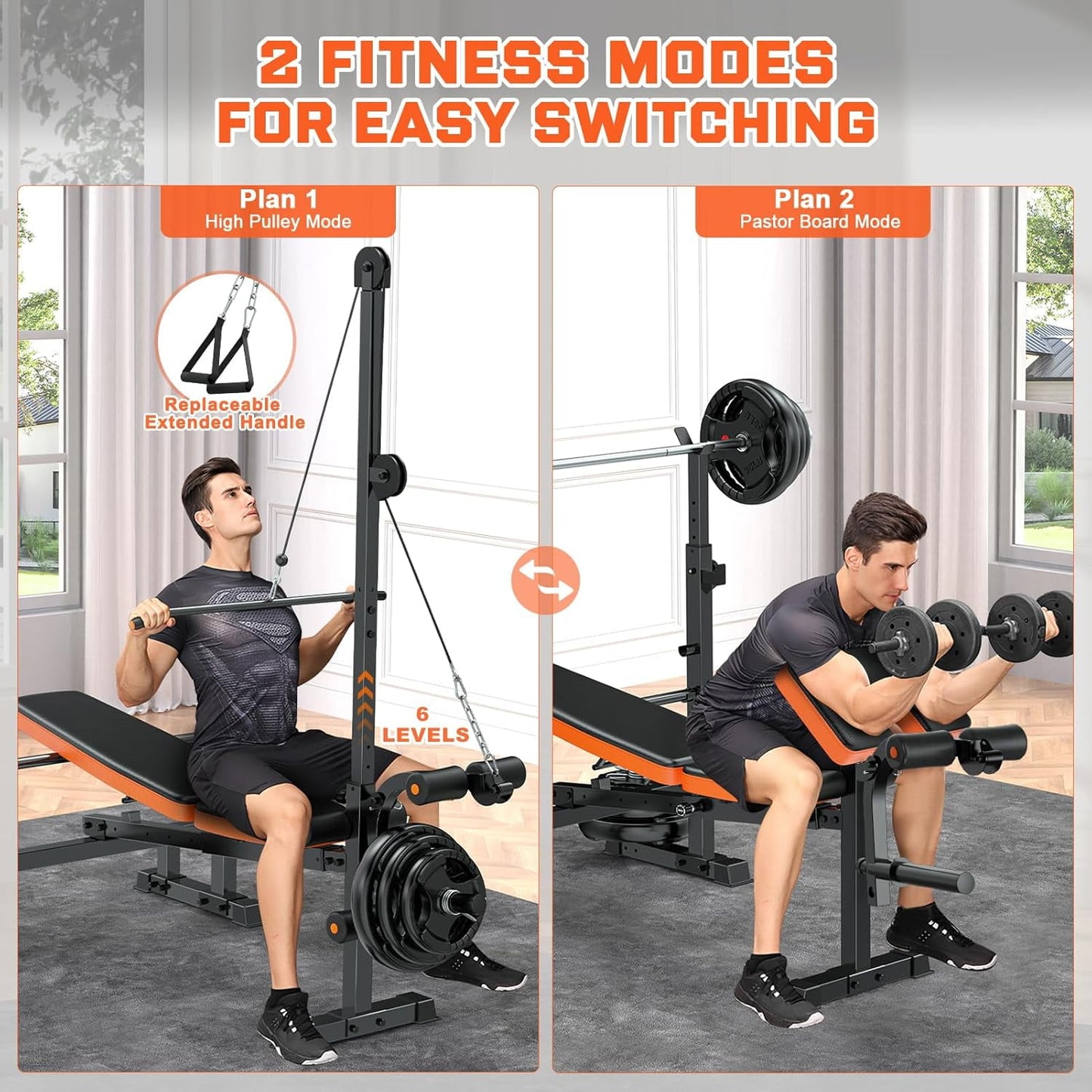 Weight Bench Set, Bench Press With Squat Rack, Adjustable Workout Bench, Olympic Weight Benches for Home Gym With Removable Foot Catch, Flat Incline Bench for Full Body Strength Training
