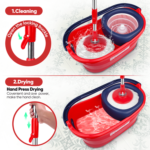 SUGARDAY Spin Mop and Bucket System with Wringer Set for Floors Red