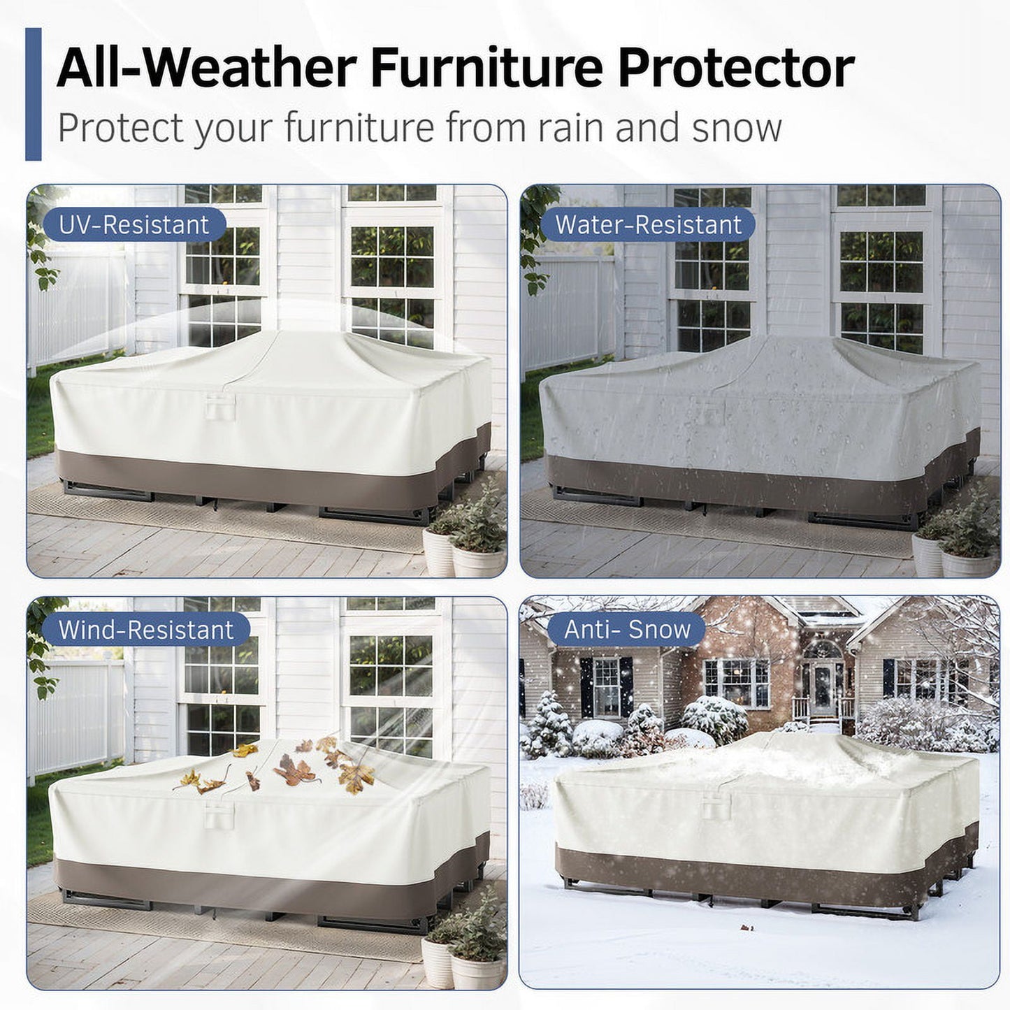 PARKWELL Patio Furniture Covers Waterproof,Outdoor Furniture Cover,Outside Table and Chair Covers,Heavy Duty 600D Tough Oxford Cover Beige 110L x 84W x 28H inch