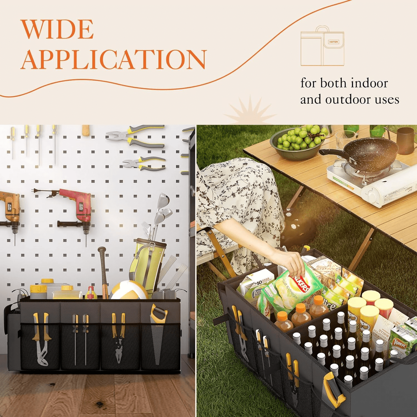 HOTOR Trunk Organizer for SUV - 2 Compartments & 6 Pockets Trunk Organizer for Car, Car Organizers and Storage