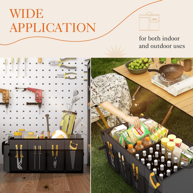 HOTOR Trunk Organizer for SUV - 2 Compartments & 6 Pockets Trunk Organizer for Car, Car Organizers and Storage