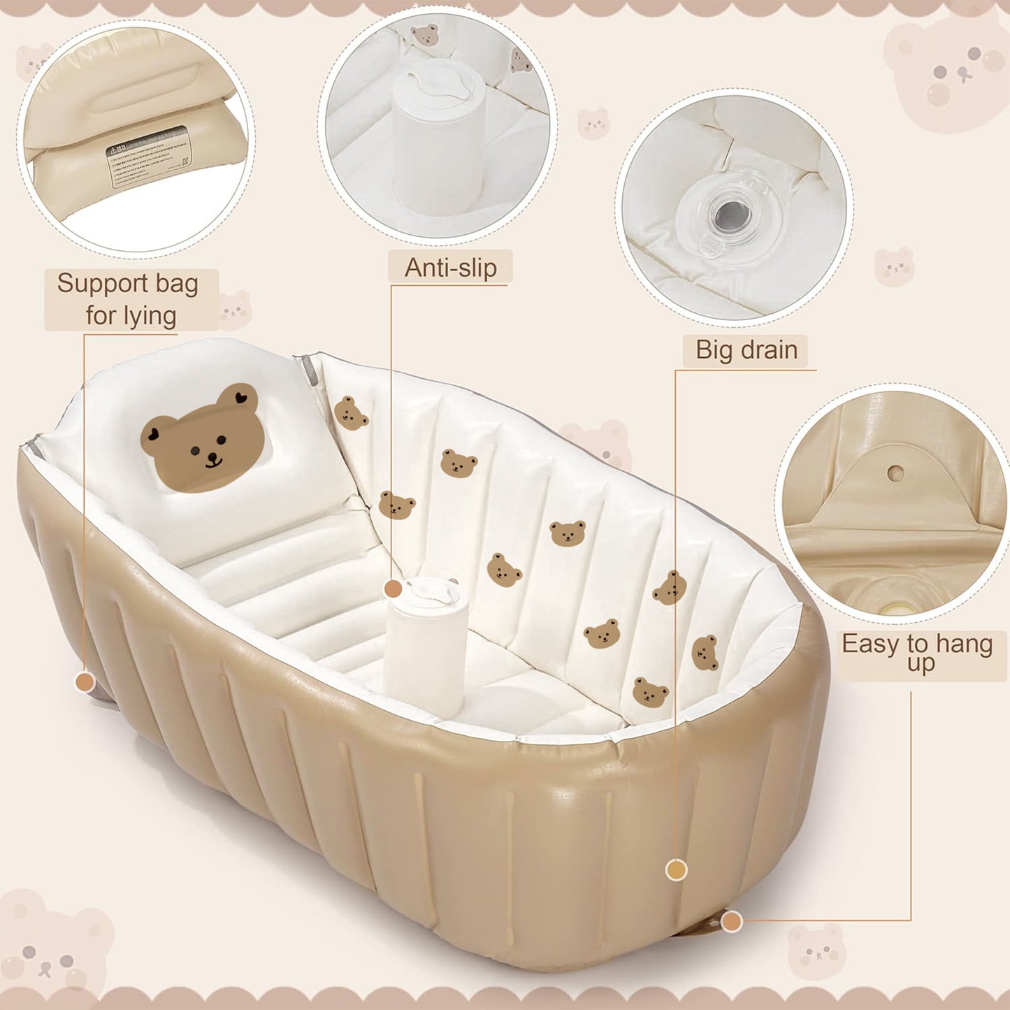 Morfone Inflatable Baby Bathtub for Newborn to Toddler, Inflatable Baby Bath Tub with Air Pump, Portable Travel Shower Basin with Back Support, Foldable Non-Slip Deflates and Folds Easily