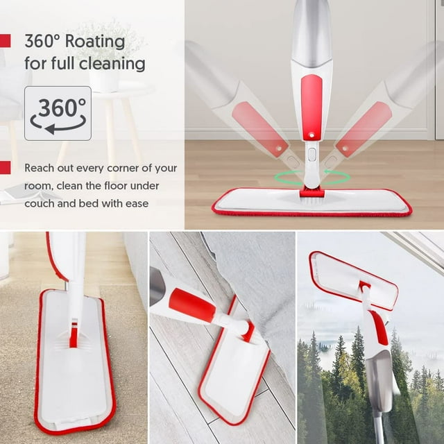 BCOOSS Mops for Floors Microfiber Spray Mop with 3 Washable Pads and Refillable Bottle for Hardwood Laminate Wood Floor Cleaning