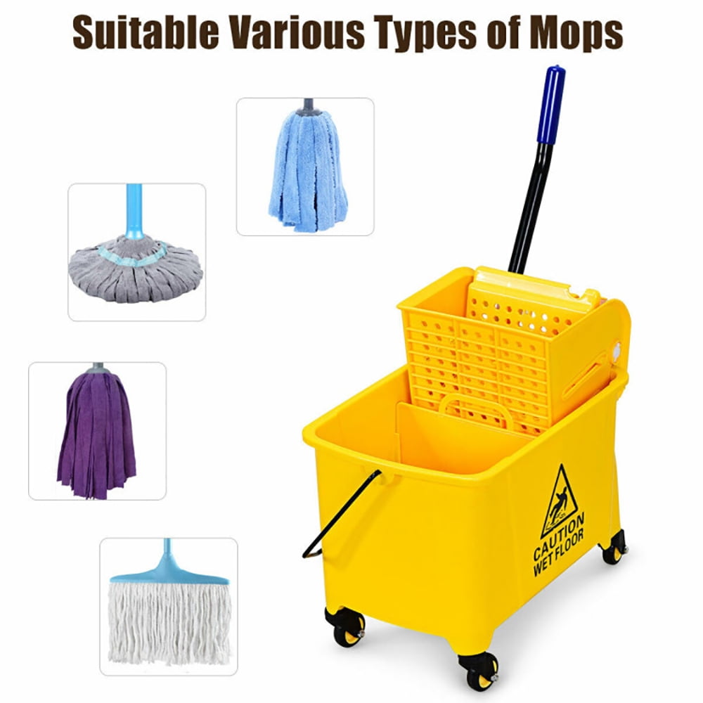 Resenkos 21 Quart Mop Bucket Side Press Wringer on Wheels With Panel, Side Press Wringer Combo Commercial Cleaning Caddy Plastic