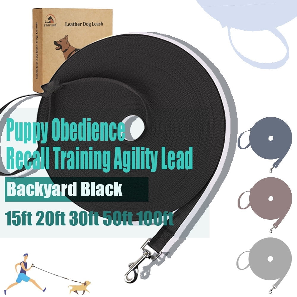 moopom Dog/Puppy Obedience Recall Training Agility Lead - 15ft 20ft 30ft 50ft 100ft Leash Great for Training, Play, Camping, or Backyard Black