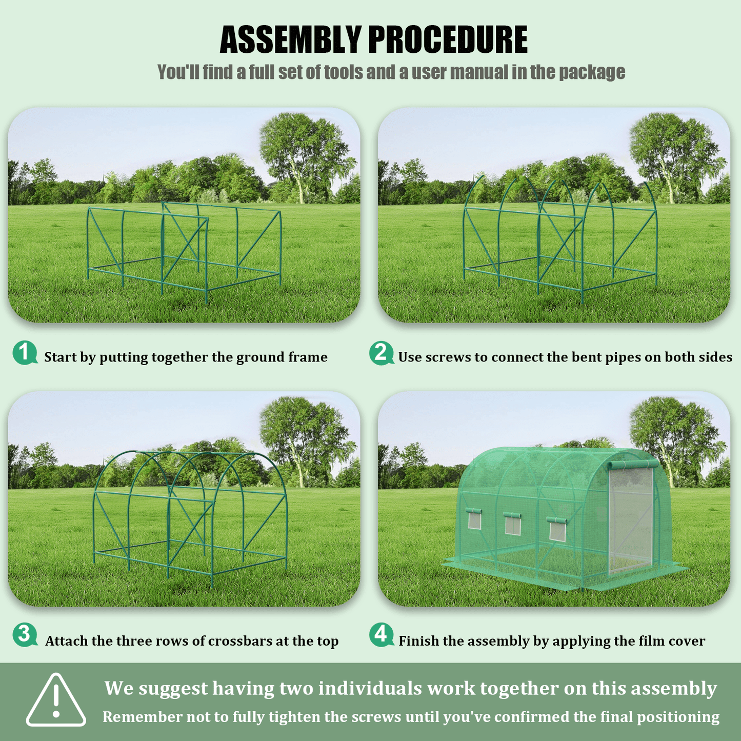 Grezjxc Walk-in Tunnel Greenhouse Galvanized Frame & Waterproof Cover 10x6.6x6.6 ft
