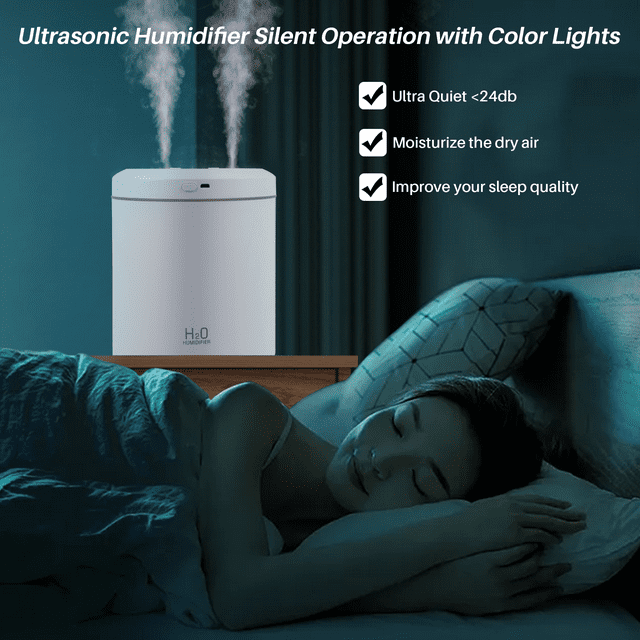VIIWII 2L Ultrasonic Cool Mist Humidifier for Room Air Vaporizers and Humidifier for Baby, White